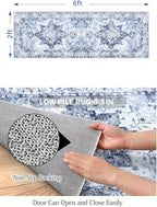 COMSLE Boho Runner Rug, 2x6 Washable Rugs for Hallway Faux Wool Small Throw Rug Distressed Kitchen Area Rug Non-Slip Laundry Room Rug Carpet Runner for Entryway Indoor Bedroom (Blue)