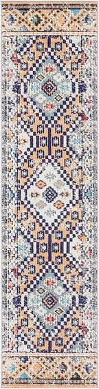 SAFAVIEH Madison Collection Runner Rug - 2'2" x 6', Orange & Beige, Boho Diamond Distressed Design, Non-Shedding & Easy Care, Ideal for High Traffic Areas in Living Room, Bedroom (MAD418P)