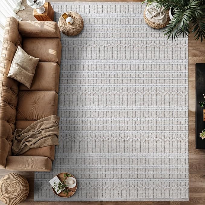 Modern Indoor Rug Stripe 4x6 Area Rugs for Living Room Luxury Kitchen Bedroom Durable Soft Geometric Durable Low and High Pile Stain Resistant Non Shedding Area Carpet 4x6