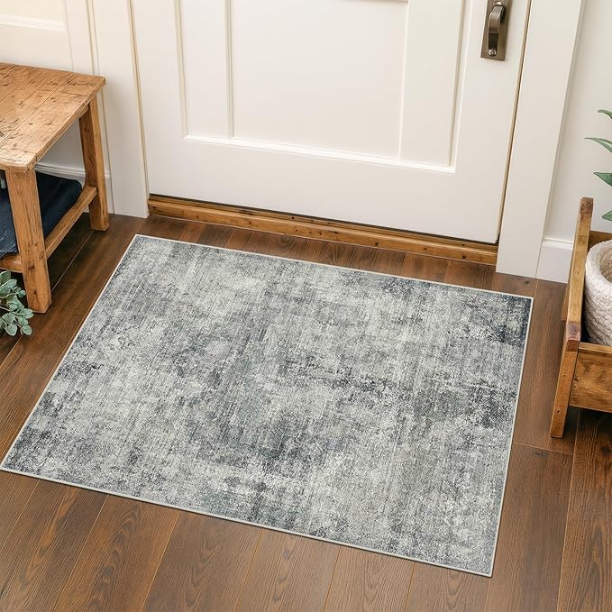 Slate Blue 2x3 Small Rugs for Entryway, Stain Resustant Waterproof Kitchen Rugs, Non Slip Washable Carpet for Bathroom, Low Pile & Soft Farmhouse Abstract Carpet