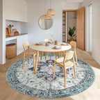 Area Rugs 7ft Washable Non-Slip, Floral Vintage Distress Print Pattern Medallion Carpet for Living Room Bedroom Dining Room, Green Navy Blue White Red Teal Colorful