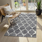 Lahome Moroccan Washable Rugs 3x5 Entryway Rug- Small Rugs for Bedroom Throw Non-Slip Low-Plie Kitchen Rug Soft Grey Distressed Capet for Office Bathroom Living Room Dining Room