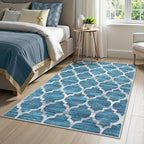 Lahome Moroccan Washable Rugs 3x5,Non-Slip 3x5 Entryway Blue Rug for Bedroom Accent Indoor Distressed Rugs Throw Carpet for Living Room Laundry Room Decor (3’ X 5’, Blue)