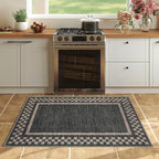 Small Area Rug 2x3 Modern Checkered Entry Rug Solid Color Scalloped Kitchen Rugs Washable Bedroom Doormat Non Slip Stain Resistant Bordered Throw Carpet for Living Room Nursery Laundry, Black