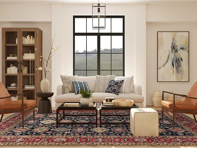 Carbon Black with Turkey Red Karjihooz Design with All Over Pattern Vegetable Dyes Pure Wool Soft Pile Hand Knotted Oriental Rug (9'x12')