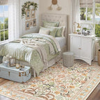 Lahome Fall Boho Washable Area Rugs 5x7 for Bedroom, Bohemian Brown Rugs for Living Room, Soft Floral Thin Carpet for Kids Room Apartment Dorm Home Decor, Ochre Fall
