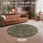 Bavni Round Rug 5ft-Machine Washable Area Rugs Non-Slip for Bedroom, 5x5 Vintage Floral Rug Distressed Throw Carpet for Living Room Nursery Kitchen Bathroom, Dark Green/Multi