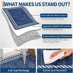 Bordered Printed 10x13 Washable Area Rugs for Living Room Modern Non Slip Foldable Soft Indoor Carpet Geometric Stain Resistant Dining Room Bedroom Large Indoor Rugs, Blue