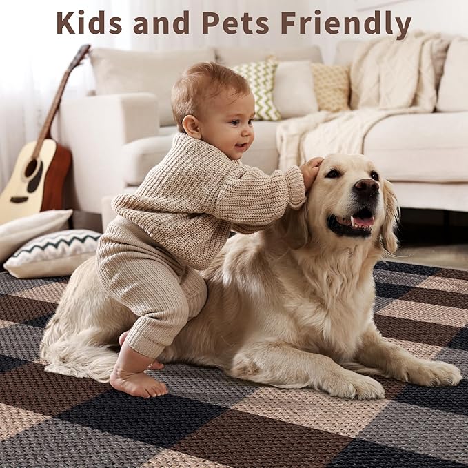 Tangsoo Checkered Easy Jute Runner Rug for Hallways,2x6 Washable Non-Slip Carpet Runner for Kitchen Bedroom Laundry Entryway Modern Black Grey Indoor Outdoor Floor Mat