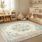 jinchan Floral 5x7 Area Rugs for Nursery - Machine Washable Vintage Distressed Design Soft Ultra-Thin Low-Pile Non-Slip Kids Carpet for Bedroom Living Room Dining Room Home Office (5x7ft, Apricot)