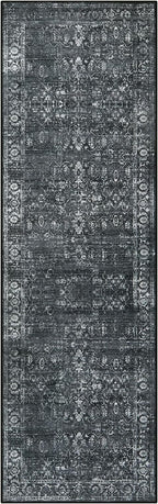 Morebes Black Vintage Rug Runners for Hallway, 2.5x8 Washable Floral Entryway Runner Rug Non Slip, Distressed Indoor Floor Carpet Runner for Kitchen Bathroom Laundry Room Bedroom
