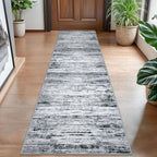 Modern Abstract Hallway Runner Rug, Black Grey White White Washable Kitchen Runner Non-Slip Soft 2x8 Runner Rug Thin Print Faux Wool Carpet for Entryway Bedroom Laundry Room Indoor Home Decor