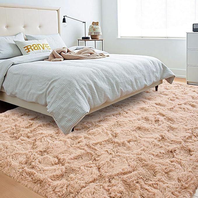 Beglad Fluffy Large Area Rugs 8x10 Feet, Modern Minimalist Style Shag Fuzzy Rugs, Non-Slip Indoor Carpet Soft Rugs for Kids Room, Bedroom & Living Room, Beige