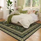 Rugcomf Area Rugs 9x12 Living Room Clearance Impressionist-Style Vintage Washable Rug Non Slip Low Pile Large Rug for Bedroom Farmhouse Dining Room Kids Playroom, Green