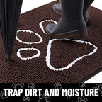 Smiry Dog Door Mat for Muddy Paws, Absorbent Dirt Trapper Non Slip Quick Dry Washable Chenille Mat for Mud Dogs, Entry Rug for Indoor and Outdoor (36x24 Inches, Brown and White)