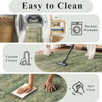 HelloTree Washable Rugs 5x7 Area Rug for Living Room, Vintage Boho Rug Non Slip Carpet Retro Accent Indoor Mat Print Distressed Low Pile Throw Large Rug for Office Bedside-Green