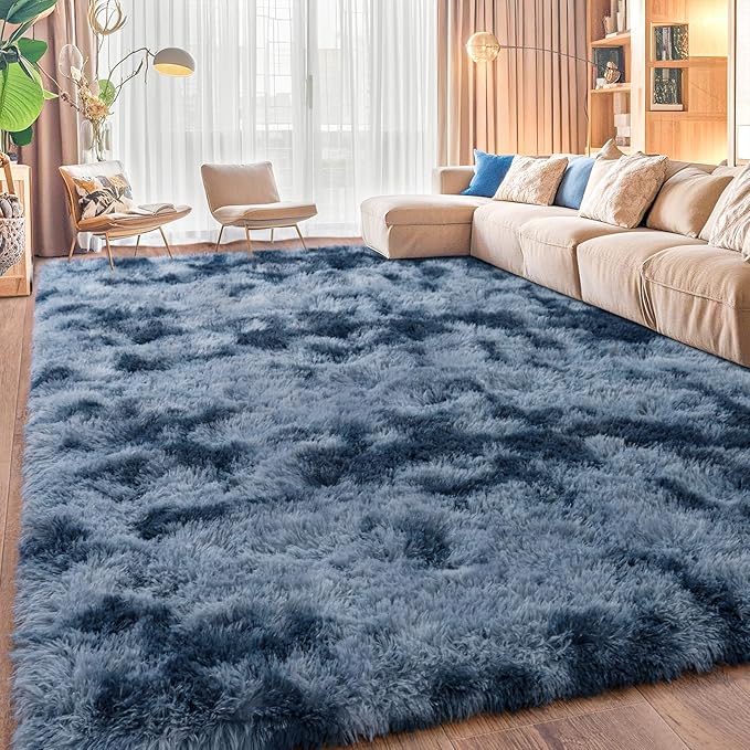 Extra Large Plush Rug High Pile Fluffy Rug for Living Room, Big Plush Non-Skid Shag Carpet, Soft Shaggy Rugs for Bedroom Indoor Modern Home Decor Tie Dye Camel 9x12ft