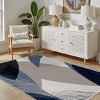 Abstract Art Line Living Room Area Rugs 6x9, Modern Boho Geometric Print Soft Rug, Minimalist Washable Non Slip Neutral Carpet for Bedroom, Dining Room Office Playroom, Navy Blue Gray