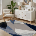 Abstract Art Line Living Room Area Rugs 3x5, Modern Boho Geometric Print Soft Rug, Minimalist Washable Non Slip Neutral Carpet for Bedroom, Dining Room Office Playroom, Navy Blue Gray