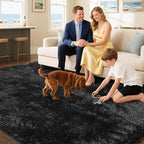 Fluffy Rug Shaggy Area Rug, Black 4x6 Area Rugs for Bedroom, Small Bedside Rug, Soft Fluffy Shaggy Entryway Throw Rugs for Living Room Bedroom Kids Room Home Decor