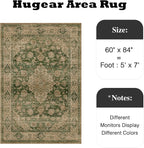 HUGEAR Retro Green Area Rug 5x7 Machine Washable Living Room Rugs Distressed Vintage Floral Low Pile Carpet Bedroom Office Dining Room Laundry Room Non Slip Soft Lightweight