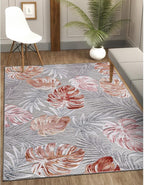 CAMILSON Indoor Outdoor Rug, Multi 4x6 Leaf Tropical Botanical Area Rugs for Indoor and Outdoor patios, Easy-Cleaning Non-Shedding Living Room, Garden and Kitchen Washable Outside Carpet (4 x 6)