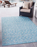 Unique Loom Outdoor Trellis Collection Area Rug - Tribal Trellis (4' 1" x 6' 1" Rectangle, Aqua/ Ivory)