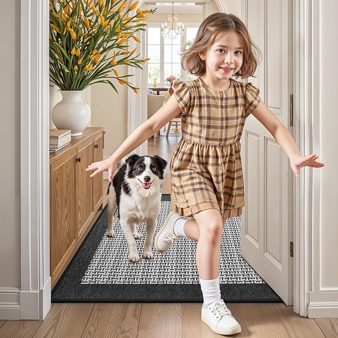 LUMI Inside Door Mat for Entry 20"x32", Absorbent, Dirt Trapper, Low Profile Thin, Non Slip Mats with Rubber Backing, Ideal for Indoor, High Traffic, Garage, Entrance, Classic Black