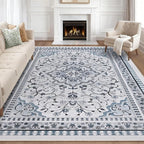 Luxury 8' x 10' Green Washable Area Rugs, Boho Low Pile Easy Clean Non-Slip Rug, Floral Medallion Pattern Vintage Rugs for Living Room, Dinning Room, Office, Bedroom, Bathroom, Laundry Room, Farmhouse