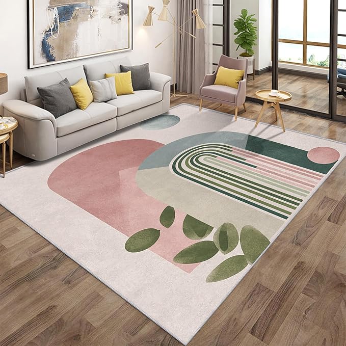 Mid Century Modern Rugs for Home Decor, 3x5 ft, Boho Abstract Geometry Area Rugs for Living Room, Soft Non Slip Washable Minimalist Arched Carpet Bedroom Decorations Dt-Ghf-19