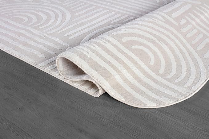 Beverly Rug Modern Geometric Area Rug 9x12 Low-High Pile Durable Soft Abstract Curved Indoor Rugs for Living Dining Room Office Stain Resistant Non Shedding Casual Indoor Carpet Beige White 9 x 12