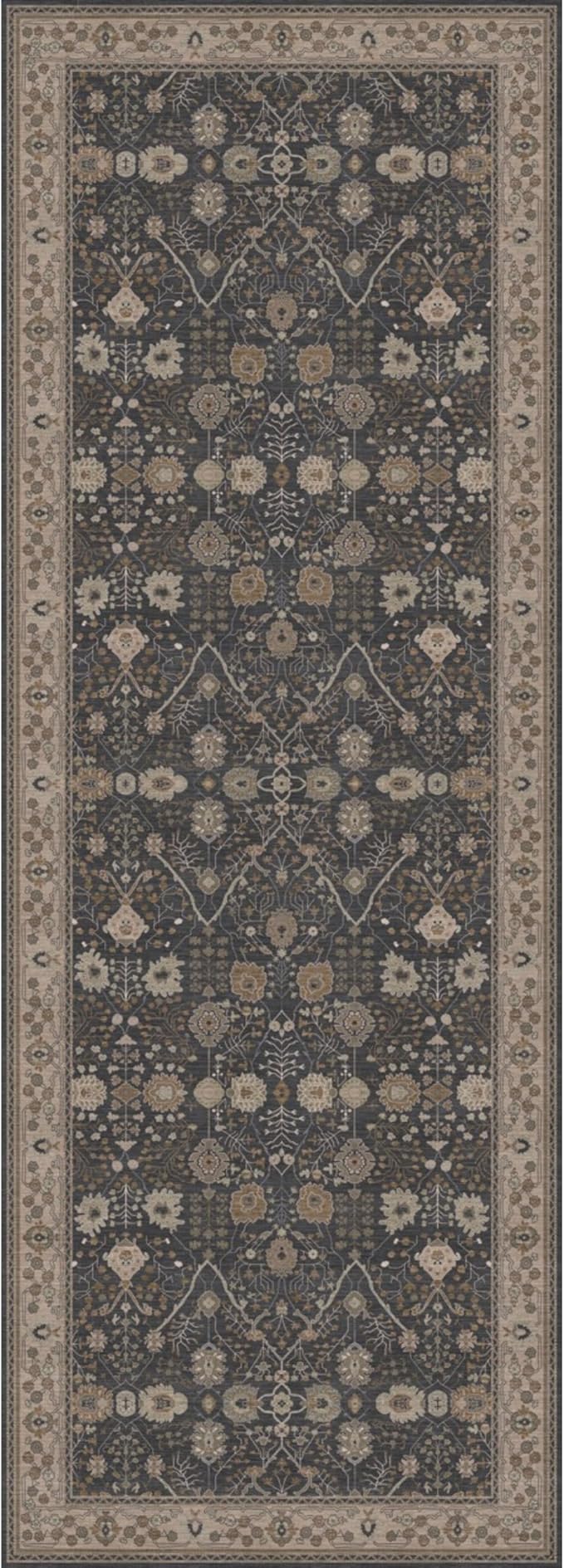 Kuden 2'6"x10 Runner Rug, Machine Washable Area Rug with Non-Slip Backing, Vintage Style, Soft, Easy Clean, Low Pile Rug for Hallway, Entryway, Kitchen, Bedroom