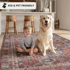 Kuden 6x9 Area Rug, Machine Washable Area Rug with Non-Slip Backing, Vintage Style, Soft, Easy Clean, Low Pile Rug for Living Room, Bedroom, Dining Room