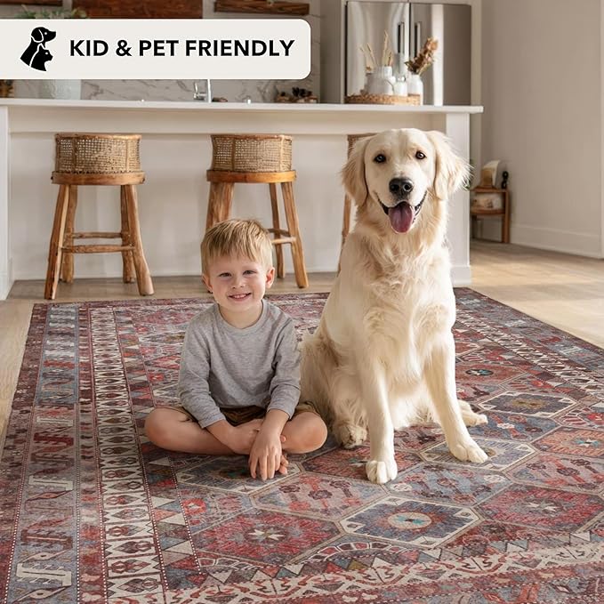 Kuden 2x3 Small Rug, Machine Washable, Non-Slip Backing, Vintage Style, Soft, Low Pile, Area Rugs for Entryway Kitchen Indoor Entrance