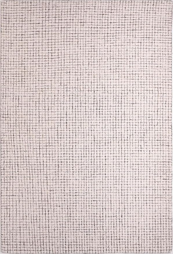 Hand-Tufted 100% Wool Pile Area Rug – Geometric Textured Grid Check Pattern – Thick and Durable Floor Carpet for Bedroom, Living Room, Kids Room, and Dining Area (Ivory-Brown, 8' x 10')