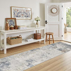 2X10 Washable Runner Rug for Hallway: Soft Neutral Modern Abstract Area Rug - Non-Slip Low Pile Long Throw Indoor Carpet for Kitchen Entryway Kitchen Bedroom Laundry - Blue Grey