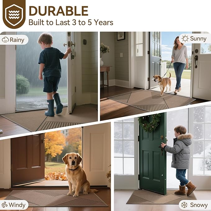 Front Door Mat 17''x30'', Non Slip Absorbent Muddy Dirt Resist Washable Low-Profile Indoor Doormat,Easy Clean Welcome Entryway Door Mats, Brown