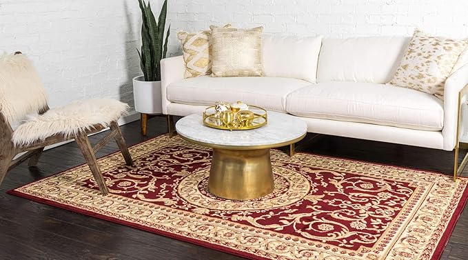 Unique Loom Versailles Collection Traditional Classic Medallion Floral Motif Area Rug (9' 0 x 12' 0 Rectangular, Burgundy/ Ivory)