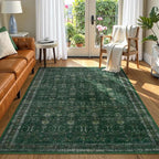 Moynesa Vintage Washable Green Rugs for Living Room 5x7, Retro Area Rug for Bedroom Dining Room Kitchen, Low Pile Soft Non-Slip Accent Carpets for Office Indoor Nursery