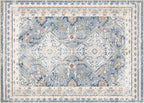 Phantoscope Washable Area Rug 5'x7' Non-Slip, Vintage Neutral Rugs for Living Room, Bedroom, Dining Room, Distressed Boho Geometric Medallion Pattern, Low-Pile Foldable Floor Carpet, Dusty Blue/Multi