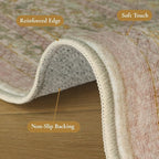 8x10 Washable Area Rug for Living Room, Non Slip Water Repellent Low Pile Carpet for Bedroom & Home Decor, Lightweight Carpet, Brown Pink