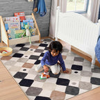 jinchan Macy Area Rug 4x6 Kids Washable Indoor Non-Slip Black and White Modern Soft Rug Elementary School Classroom Diamond Carpet for Nursery Playroom Daycare Bedroom Living Room Marble on Cream