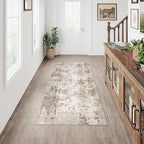 2x5 Washable Runner Rug Brown Grey Abstract Hallway Kitchen Throw Rug Neutral Modern Non Slip Soft Low Pile Carpet for Bathroom Laundry Bedroom Living Room