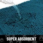 Smiry Dog Door Mat for Muddy Paws, Absorbent Dirt Trapper Non Slip Quick Dry Washable Chenille Mat for Mud Dogs, Entry Rug for Indoor and Outdoor (48x30 Inches, Atlantic Blue and Black)