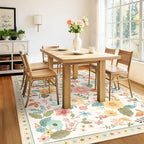 Floral 8x10 Area Rug Machine Washable Soft Print Boho Carpet Non Slip Doormat Low Pile Flower Area Rugs for Living Room Bedroom Nursery Kitchen Dining Room Indoor-Beige/White/Orange