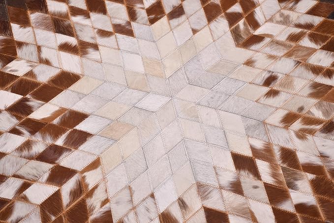 Round Area Rug – Soft and Durable Floor Mat for Living Room, Bedroom, or Entryway – Non-Slip Modern Carpet for Home Decor & Interior Styling(Tan&White 7X7)