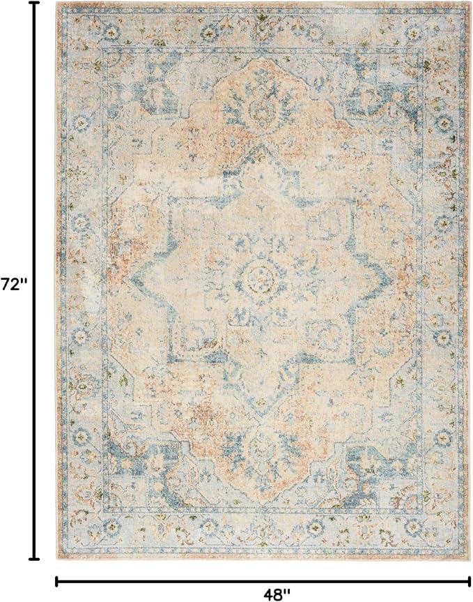 Nourison Home Astra Machine Washable Beige Blue 4' x 6' Area Rug - Easy Clean, Non Shedding, Bed Room, Living Room, Dining Room, Kitchen (4' x 6')