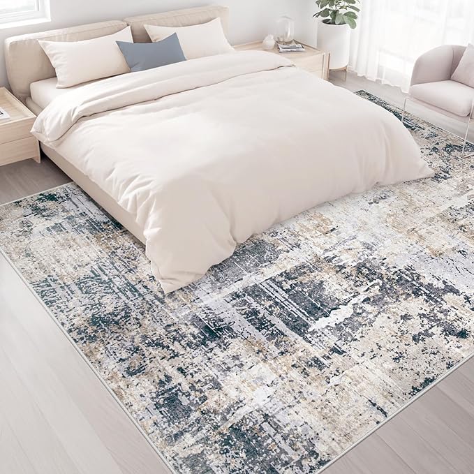 Area Rugs 8x10 Living Room: Washable Rug Modern Abstract Large Rugs Soft Non Slip Neutral Rug Stain Resistant Indoor Carpet for Bedroom Kitchen Dining Room Home Office Rugs(Black Brown,8'x10')