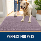 OLANLY Dog Door Mat for Muddy Paws 47x20, Absorbs Moisture and Dirt, Absorbent Non-Slip Washable Doormat, Quick Dry Chenille Mud Mat for Dogs, Entry Indoor Entryway Carpet for Inside Floor, Deep Plum