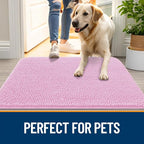 OLANLY Dog Door Mat for Muddy Paws 47x32, Absorbs Moisture and Dirt, Absorbent Non-Slip Washable Doormat, Quick Dry Chenille Mud Mat for Dogs, Entry Indoor Entryway Carpet for Inside Floor, Pink